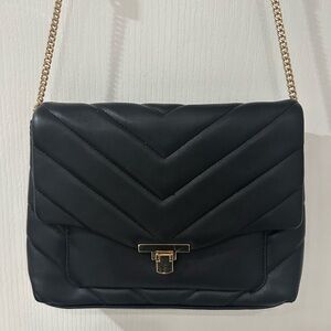 Elegant Black Quilted Crossbody Bag A New Day With Gold Hardware &Chain Shoulder